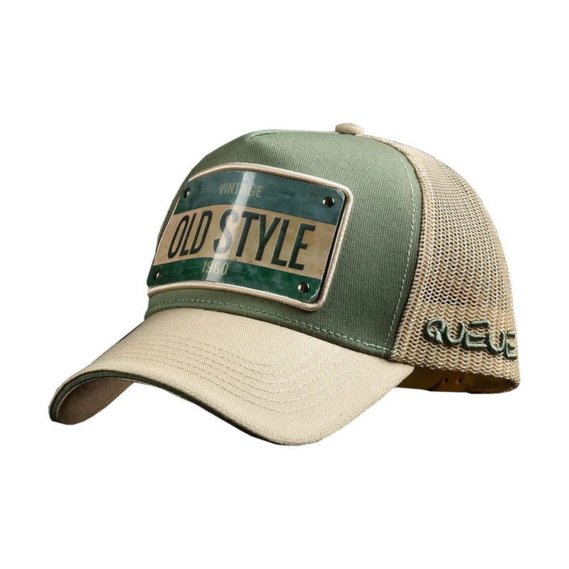 Queue Caps Old Style Cap - Green & Beige - قبعة